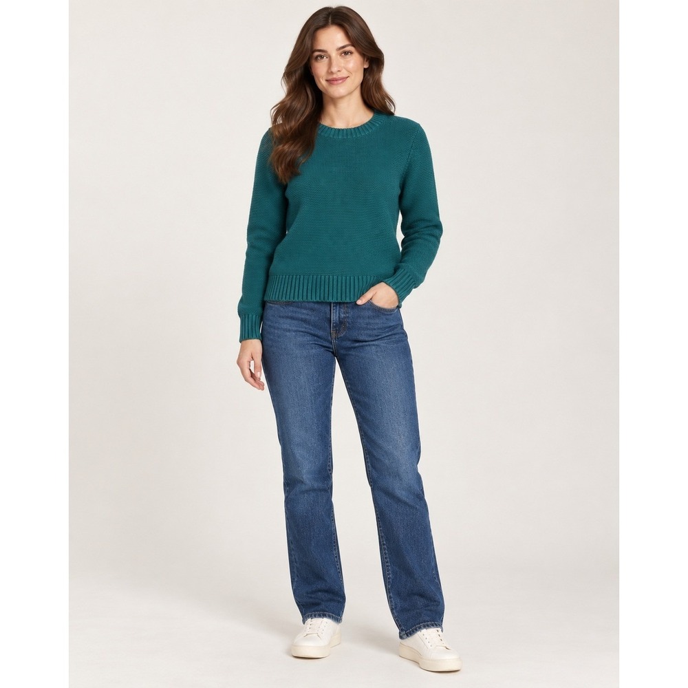 J. Crew Women's Medium Teal Green Merino Wool Blend Crewneck Knit Sweater Winter